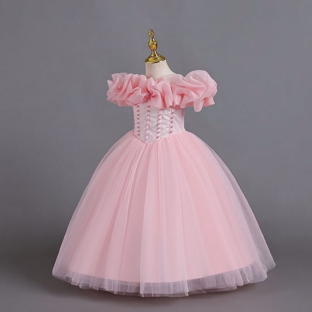 Robes Habillées pour Filles, Épaules Dénudées, Robe de Bal pour Fille, Robe en Tulle pour Tout-Petit, Robe pour Filles 6-7 Ans