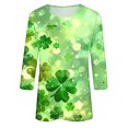 thumbnail image 4 of Diufon T-Shirts de la Saint-Patrick pour Femmes, Grande Taille, Imprimé Trèfle, Manches 3/4, Col Rond, 4 of 5