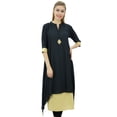thumbnail image 1 of Bimba Kurta à Ourlet Asymétrique Ligne A Double Couche Noir & Beige pour Femmes-24, 1 of 7