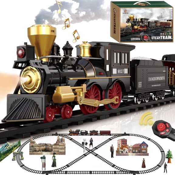 Train Set for Kids Remote Control Train Toys w/Steam Locomotive,Passenger Carriage & Luxury Tracks, Electric Trains w/Realistic Smoke,Sounds & Lights, Christmas Birthday Gift for Boys Girls 3 4 5 6 7