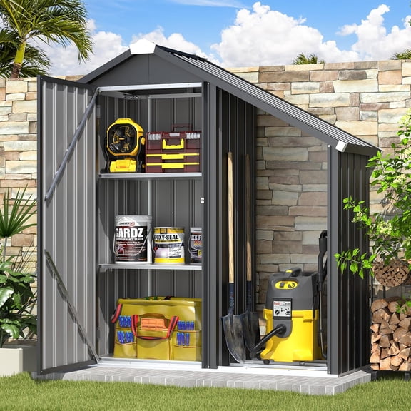 AECOJOY Armoire de Rangement Extérieure avec Tablettes et Étagères Adossées Ouvertes pour Bois de Chauffage en Gris Foncé