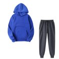 thumbnail image 1 of RKSTN Ensemble 2 Pcs pour Femmes Mode Automne 2023 Chandails à Capuchon de Sport à Manches Longues Couleur Unie Pantalon Long à Cordon Ensemble avec Poches, 1 of 5
