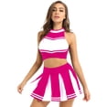 thumbnail image 2 of Oyolan Ensemble d'Uniforme de Cheerleader Sans Manches pour Femmes Adultes Jupe Plissée Mini Rose Vif L, 2 of 6