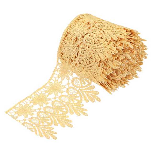 Uxcell 3.14 inch Wide 5 Yard Lace Ribbon Floral Pattern Khaki Embroidered Lace Trim for Sewing Making, Gift Wrapping