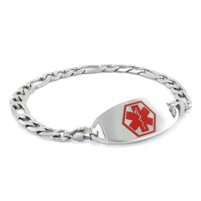 MedicEngraved Bracelet à Maillons Figaro 7 mm en Acier Inoxydable 316L pour Chirurgie avec Étiquette Médicale en Émail - Gravure Médicale Incluse