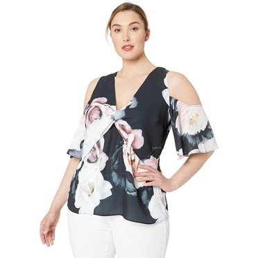 City Chic Blouses à Col en V Florales pour Femmes Plus, Noir, 20W