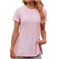 thumbnail image 1 of AherBiu Hauts d'Été Décontractés pour Femmes Manches Courtes Col Rond Fente Illet Trou Chemises de Plage Blouse, 1 of 4