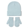thumbnail image 1 of FAOWME Baby Knitted Hat And Glove Set Versatile Solid Color Fall Children Wool Pullover Hat Blue S, 1 of 2