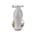 thumbnail image 2 of BLISSFUL STEP Women's Solid Color Glitter Ankle Strap Chunky Heels Sandals, 2 of 8