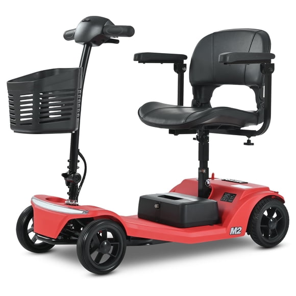 Red 4 Wheel Powered Mobility Scooters, 330 lbs Capacity Mobility Scooters for Adults, Folding Mobility Scooter Lightweight, Electric Scooters for Seniors 20 Miles Range LED