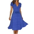thumbnail image 1 of Penkiiy Robe Midi pour Femmes 2024 Été Décontractée à Fleurs à Manches Courtes Smockée Robes Midi Boho à Col en V Robes de Plage Soleil S Bleu, 1 of 8