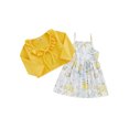 thumbnail image 1 of Kmbangi Ensemble d'Été 2 Pcs pour Fille, Robe Cami à Imprimé Floral + Hauts à Manches Longues avec Nœud 6M-4Y, 1 of 9