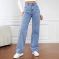 thumbnail image 4 of Bmisegm Women's Loose Ripped Jeans with Button and Pocket, Light Blue, XL, 4 of 8