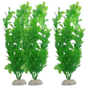 Aquarium Plants, EDHITNR Realistic Fish Tank Decorations, 3-Piece Plastic Ceramic Base Green Aquatic Plants for Freshwater Saltwater Tanks