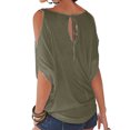 thumbnail image 2 of QualitChoice Cold Shoulder Tops O-Neck Short Sleeve Shirt Loose Summer Blouse Green S, 2 of 6