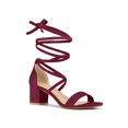 thumbnail image 1 of BLISSFUL STEP Women's Open Toe Lace up Sandals Mid Block Heels Sandals Burgundy 5, 1 of 7