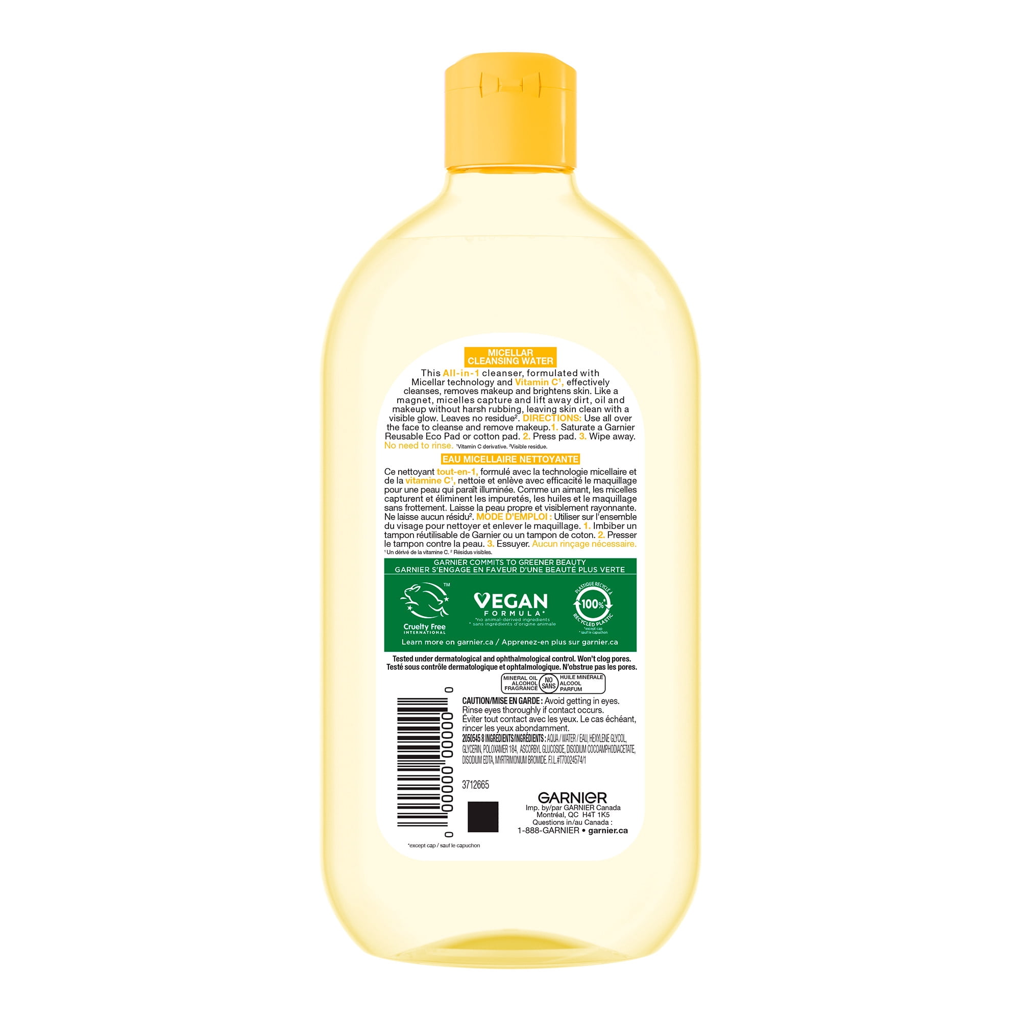 Garnier Eau Micellaire, Démaquillant, Nettoyant Tout-en-un, avec Vitamine C