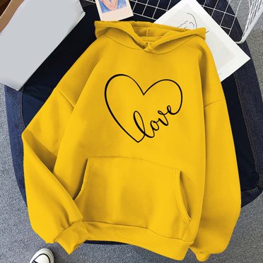 EGNMCR Chandails à Capuchon pour Femmes, Décontractés, à Manches Longues, Tuniques avec Poche, Imprimé Cœur de la Saint-Valentin, Chandails à Capuchon Surdimensionnés