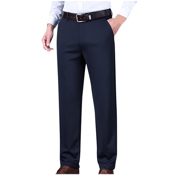 AherBiu Mens Dress Pants Straight Leg Flat Front Pants With Pockets Solid Color Casual Loose Work Office Business Trousers