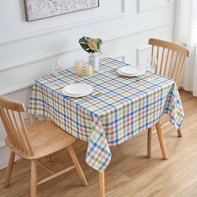 Nappe à Carreaux Vichy Verte de Pâques Printemps Vert Bleu Blanc Pastel à Carreaux - Nappe Carrée 60 X 60 en Polyester Réutilisable Résistante à l'Eau pour Saint-Valentin Fête Congé Pique-Nique Cuisine