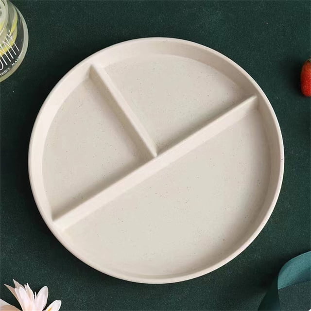 Oleegame 1 Pce Ensemble de Couverts en Acier Inoxydable Assiettes en Blé pour Adultes Ensemble de Vaisselle Réutilisable Enfants Assiette Compartimentée Plateau à Salade en Plastique Bariatrique Plateau à Lunch Micro-Ondes et Lave-Vaisselle Beige