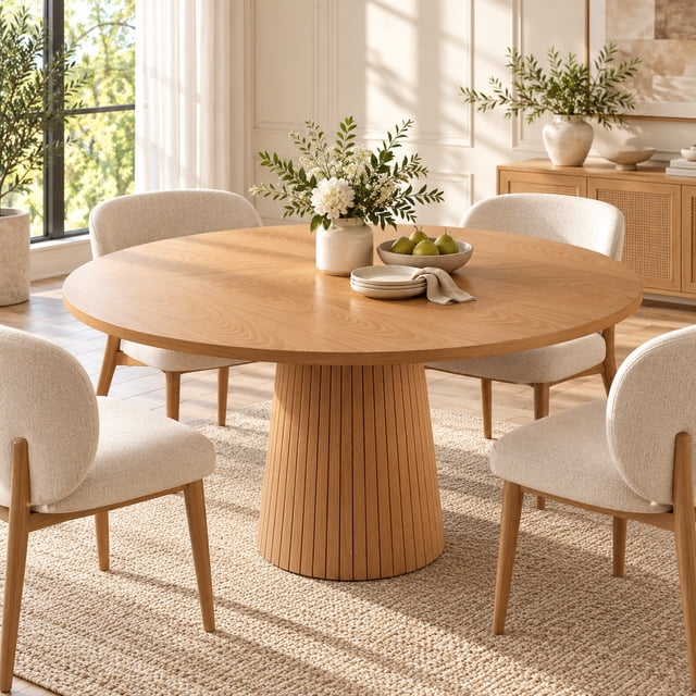 Homy Casa 47.24-Inch Round Dining Table for 4, Oak Finish - Walmart.ca