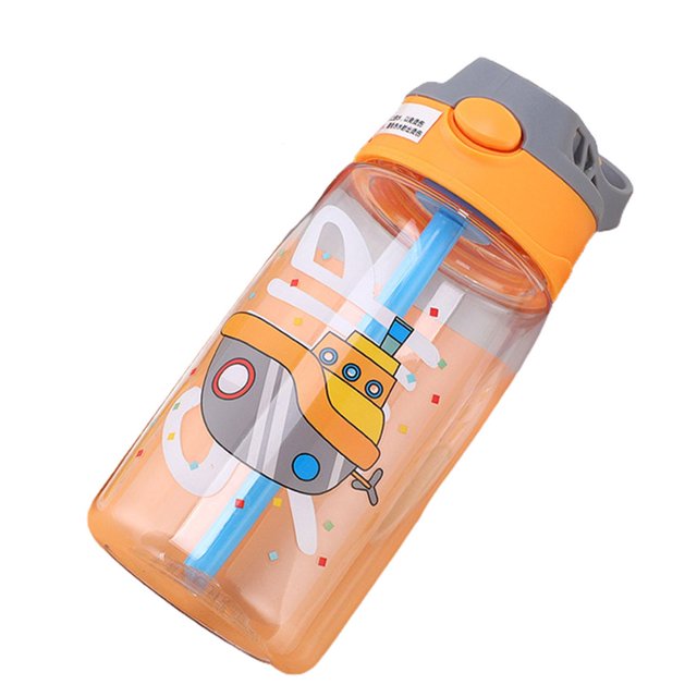 480ML Water Bottle for School Kids Girls Boys Portable Cartoon Patterns Print Water Bottle with Straw for Toddler Kids