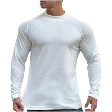 fatyb Men's Mock Neck T Shirts Long Sleeve Muscle Shirts Casual Tee Tops Mens Solid Color Undershirts
