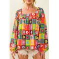 thumbnail image 1 of Blouse à Manches Bouffantes au Col Carré et au Crochet Floral Multicolore pour Femmes, 1 of 5