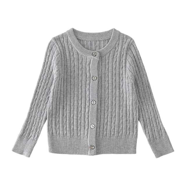 Wdgfv Cardigan en Lin à Col Rond pour Filles et Garçons, Chandail Tricoté et Tenue Douillette et Stylée pour Enfants, Gris, 5-6 Ans