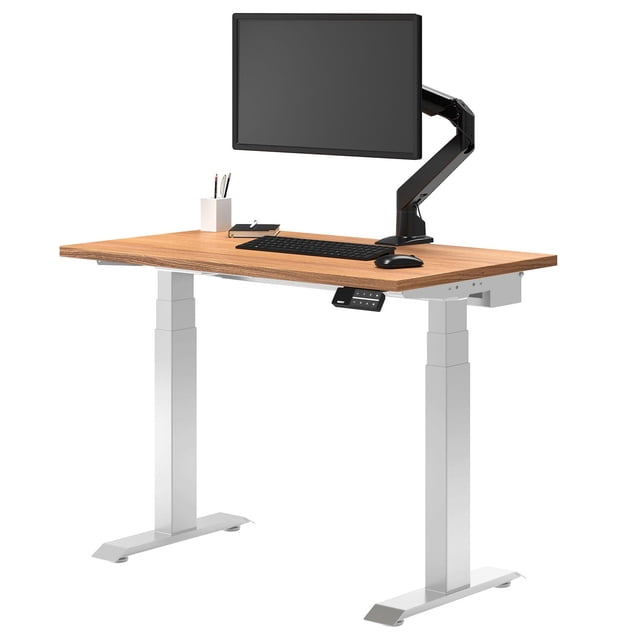Desky Bureau Assis-Debout Mini Double - Chêne Prime / 32 x 20 Pouces / Blanc