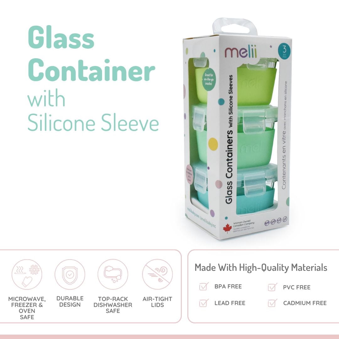Melii Glass Food Storage Containers with Silicone Sleeve 3 Pack