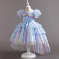 thumbnail image 4 of NiSHUIHAN Jolies Robes d'Été pour Femmes Enfants Robe Princesse en Tulle à Manches Courtes Bébé Fille Robe Nœud Bleu 150, 4 of 9