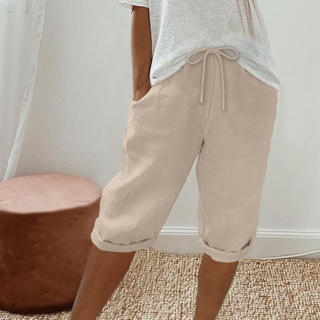 LSLJS Shorts pour Femmes de Couleur Unie Shorts Décontractés pour Femmes Capris Pantalons de Travail pour Femmes