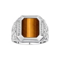 thumbnail image 1 of RYLOS Men's Rings 14K White Gold Ring With Diamonds and TIGER EYE Set in Designer Nugget Style Rings For Men Size 9, 1 of 8
