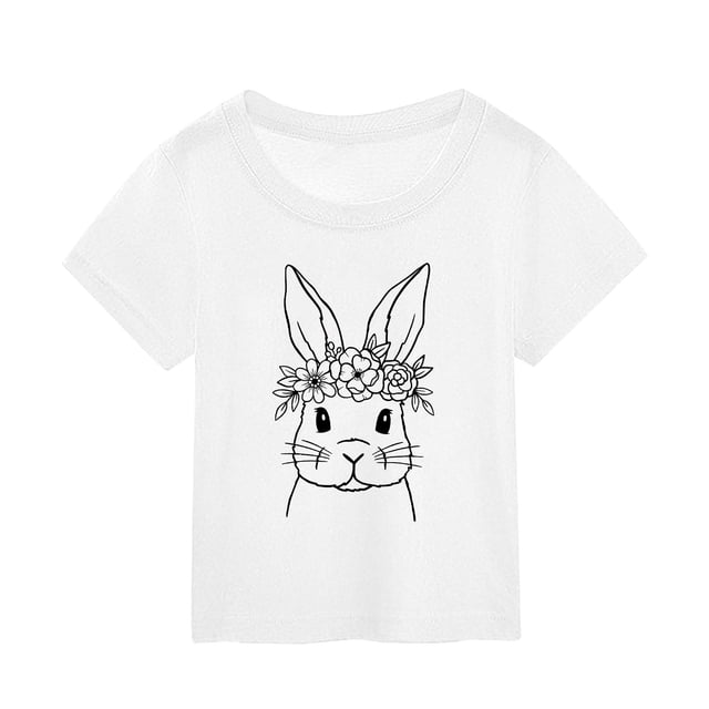 MIASHUI T-Shirt à Manches Courtes pour Tout-Petits, Imprimé Lapin de Pâques, Blanc, 9-10 Ans