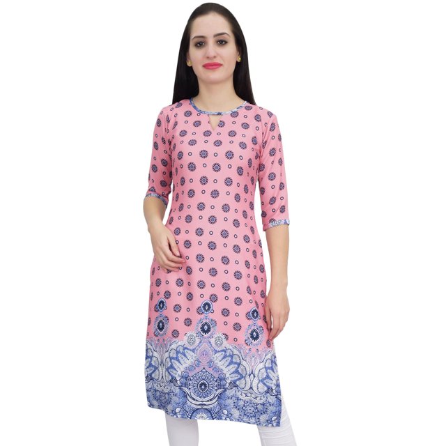 Bimba Tunique Imprimée pour Femme en Georgette Pêche Kurti Kurta Indienne Blouse Longue-28