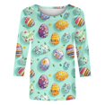 thumbnail image 4 of UPPADA Bunny T-Shirts de Pâques pour Femmes Lapin Oeuf Imprimé T-Shirts Manches 3/4 Col Rond T-Shirts d'Été Décontractés Mignons T-Shirts Graphiques Chandail Confortable Haut Vert,m, 4 of 5