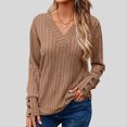 thumbnail image 2 of Swstbby Fall Savings Clearance! Womens Fall Tops Plus Size, Women's Solid Color Long Sleeve V Neck Pullover Top Coffee S, 2 of 5