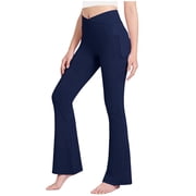 dmqupv Toddler Girl Active Leggings Girls Flare Fleece Lined Leggings With Pockets Winter Thermal High Waisted Yoga Pants Bootcut Pants Navy,Size for 7-8 Years