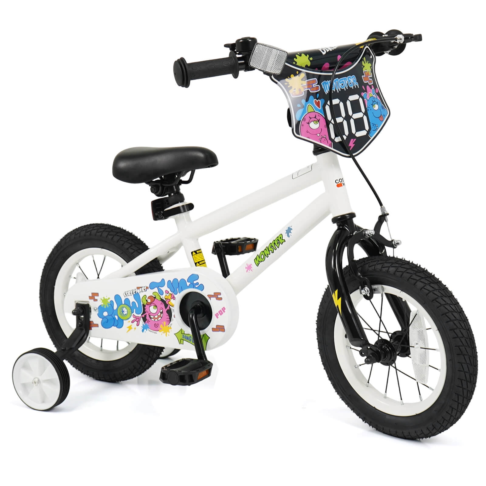 Costway 12 Inch Kids Bike with Training Wheels. Dual Hand & Coaster Brakes. Adjustable Seat