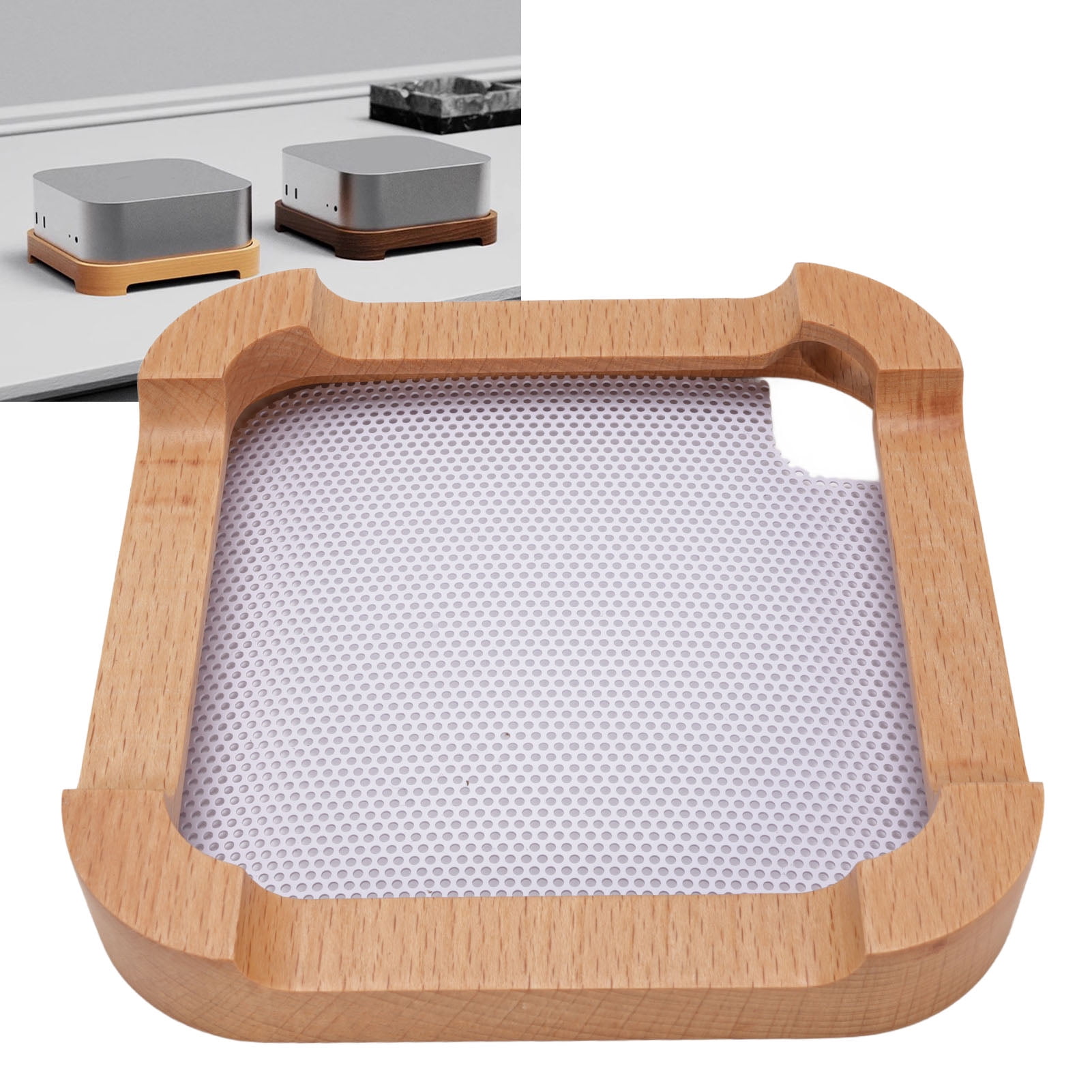 Base de Support pour Mac Mini M4, Support de Bureau en Bois, Support de Ventilation Dissipation de Chaleur Refroidissement Accessoires de Bureau