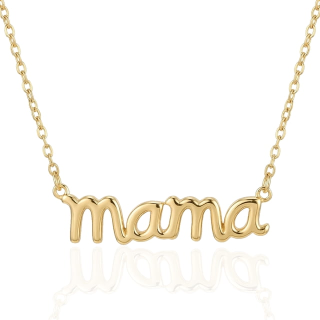 Mercie Sterling Silver Gold Vermeil Name Necklace “Mama” Script Pendant Minimal Design 18 Inch Everyday Wear