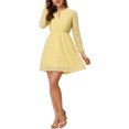 thumbnail image 1 of INSPIRE CHIC Robe pour Femme Dorure Étoile Col en V Manches Longues Robe de Soirée Évasée Ligne A TP Jaune Pâle, 1 of 7