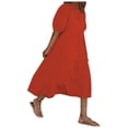 thumbnail image 2 of LOVZFMLL Mode Femmes Ample Couleur Unie O Manches Bouffantes Décontractée Manches Courtes Robe Rouge 3TG, 2 of 3