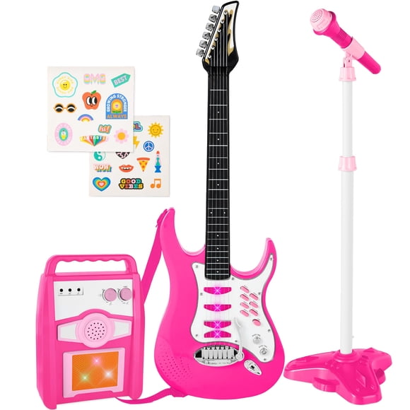 Ensemble de Guitare Électrique pour Enfants avec Lecteur MP3, Microphone, Amplificateur, Ensemble de Jeu Musical pour Enfants - Rose