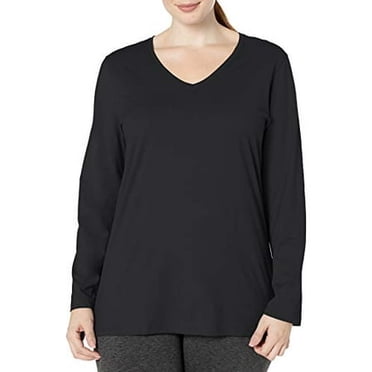 Just My Size Womens Plus Size Vneck Long Sleeve Tee, Ebony, 5X