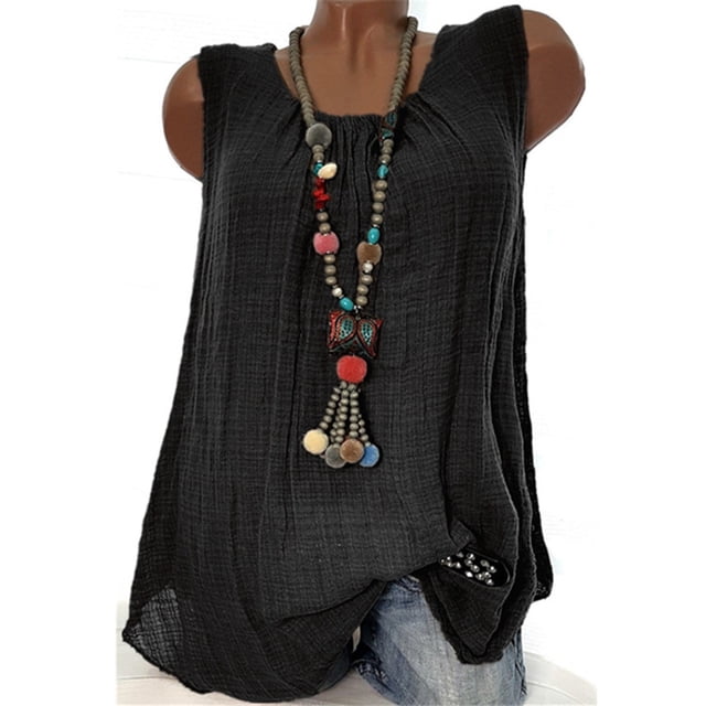 Débardeur T-shirt Ample Sans Manches en Coton et Lin pour Femmes, Gilet Tee Blouse, Camisoles, Grande Taille