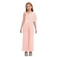 thumbnail image 1 of Sinleey Girls Ruffled Sequins Jumpsuit One Shoulder Wide Leg Long Pants Romper Wedding Prom Playsuit Pink 14, 1 of 6