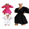 thumbnail image 2 of Women‘s Summer Deep V Neck Ruffle Sleeve Mini Dress Fashion Casual A Line Wild Loose Swing Sundress, 2 of 7